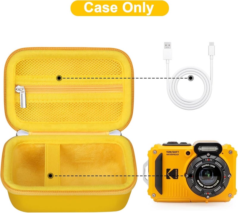 Canboc حقيبة حمل لكاميرا كوداك PIXPRO WPZ2 الرقمية المقاومة للماء، جيب شبكي يناسب كابل USB، أصفر (حقيبة فقط) - Image 2